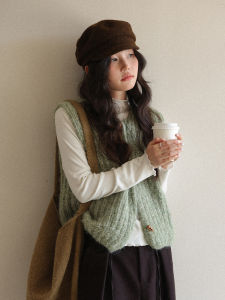 Green Knit Vest For Women Fall Wear
