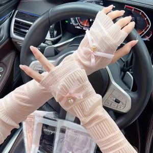 ปลอกแขนกันแดดผ้าไหมน้ำแข็งฤดูร้อนแขนสีทึบปลอกแขนขับรถถุงมือป้องกันรังสี UV ผู้หญิง