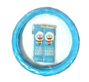 เซ็ทคู่ หุ้มพวงมาลัยหนัง หุ้มเบลท์หนัง Do สีฟ้า สำหรับรถยนต์รถกระบะ