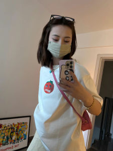 Summer Cotton T-Shirt Womens Loose Fit Short Sleeve round Neck Printed Food Casual Style Regular Length Creative Design