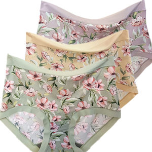 กราฟีนน้ําแข็งตามฤดูกาล ผ้าไหม พิมพ์ไม่มีรอยต่อกลางเอวเยาวชนต้านเชื้อแบคทีเรีย กางเกงบ็อกเซอร์รัดรูป 3-pack Luxury Plant Florals เสื้อผ้าบ้าน