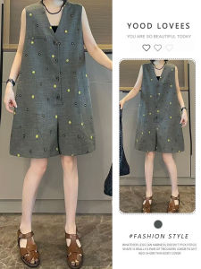 Gray French Contrast Color Embroidery Short One-Piece Womens Summer 2025 New Small Size Vest Overall Pants High Waist Wide Leg