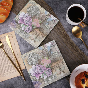 New Iron Tower Print Colorful Handmade DIY Material Napkins 20 Sheets Business Commercial Paper Products Wipes Napkins