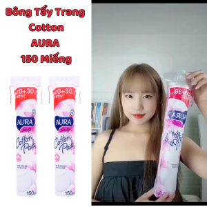 Bông Tẩy Trang Cotton AURA - 150 Miếng dùng để tẩy trang thoa nước hoa hồng cực kỳ tiện dụng và vệ sinh.
