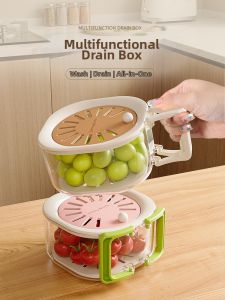 Vilscijon | Multi-use Drainable Fruit and Vegetable Basket With Lid Foldable Handle