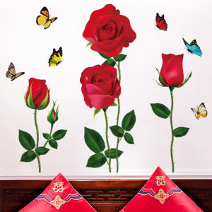 Rose Flower Wall Stickers Self Adhesive Room Decorations Wall Mural Paintings Entrance Living Room Bedroom Beauty Salon