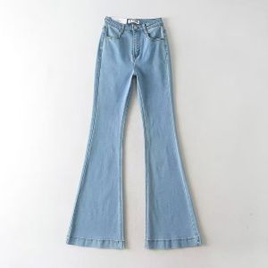 High Waist Slim Fit Jeans Womens Stretchy Street Style Wide Leg Pants Long Length Retro Cotton Denim Casual Fashion