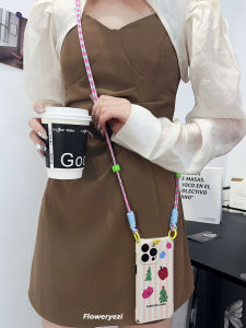 เคสโทรศัพท์มือถือลายทางสีสันสดใสสำหรับ Apple 15Promax iPhone 13 พร้อมสายรัด กระเป๋าสะพายข้าง ป้องกันการตกหล่น สำหรับ Mate60Pro Pura70Ultra P80