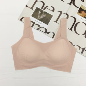 เสื้อชั้นในแบบสวมคอกลมไร้โครงสำหรับผู้หญิงในช่วงฤดูร้อน ผ้าไหมน้ำแข็งบางเฉียบ ดีไซน์ U ใหญ่ ไร้ตะเข็บ ใส่สบาย