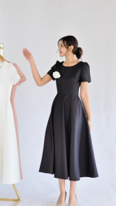 LX8132  ออนนี่ dior dress คอกลม ทรงสุภาพ ชุดไปงานแต่ง ชุดออกงาน เดรสเพื่อนเจ้าสาว [LUXURY707]