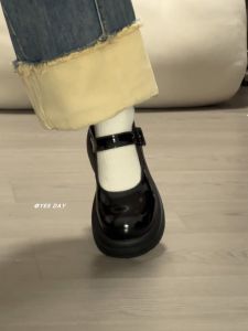 YesDay Retro Style Mary Janes Thick Heel round Toe Womens Shoes Black Japanese School Uniform Short Mouth Single Shoes