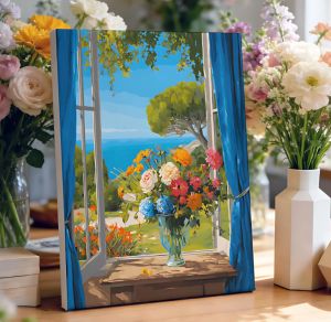 Bộ Tranh Phong Cảnh Cửa Sổ Ven Biển - Màu Acrylic Theo Số Cho Phòng Khách Phòng Ngủ Trang Trí Nhà Cửa - Không Bao Gồm Khung Tranh