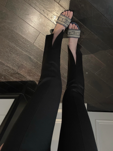 Slimming High Waist Flared Pants Womens Casual Black Wide Leg Pants Spring Summer Collection Asymmetrical Zipper Design