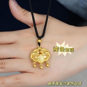 Jindian Same Boutique Sand Jinfu Lock Ancient Bell Lock Cut Out Longevity Lock Necklace Pendant