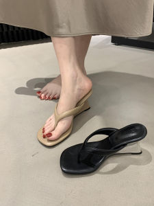 MissChen Square Head Toe Clip Heel Sandals Womens Simple Outdoor Fashion Casual Beach High Heel Slippers Korean Style