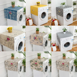 Fridge Cover Washing Machine Cover Microwave Cover Cotton Linen Dust Cover with Storage Pockets