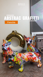 Graffiti Art Dog Statue Ornament / Pajangan Bentuk Anjing Corak Abstrak / Dekorasi Ruang Tamu Rumah