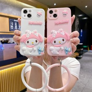 OPPO A18 A38 A17 A17K A78 Reno 8T 8Z 7Z 6Z 5Z A96 A97 A76 A15S A92 A12 A94 A74 A54 A53 A93 Find X5 X3 X6 Pro  Cartoon Melody Wrist Strap Soft Phone Case