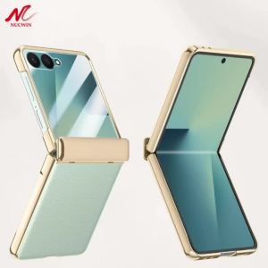 Luxury Leather Plating Case For Samsung Galaxy Z Flip 7 6 5 flip6 Screen Protector Hinge Shockproof Back Cover for Samsung flip7