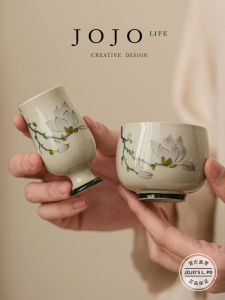 Hand-Painted Chinese Style Ceramic Tea Cup Ash-Lavender Orchid Design Retro Cuisine Dining Utensils from Mainland China