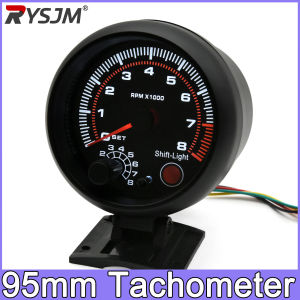 RYSJM | 3.75" 95mm Tachometer Electrical Black RPM Meter Gauge + Holder With Internal Shift Light 4 6 8 Cylinders