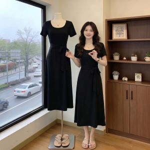 AIYITI | Vintage Style Black Maxi Dress Short Sleeves Slimming Large Size Summer New
