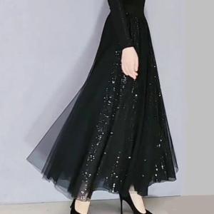กระโปรงยาวเอวสูงประดับเลื่อมปักลายไซส์ใหญ่ กระโปรงยาวคลุมเข่าสไตล์ย้อนยุคสำหรับงานปาร์ตี้และงานเลี้ยง
