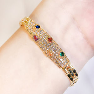 SEQUITO High Quality Yellow Gold Plated Jewelry Full Pave Multicolor Round AAAAA Zirconia Noble Bridal Wedding Party Bracelet B347