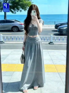 cenzcci | Đầm Dài Elegance Mới Hè Thun Ren Xám