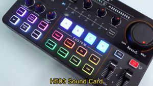 Siborie【COD】H500 Live soundcard Original 48V Audio USB External Sound Card Mixer Bluetooth