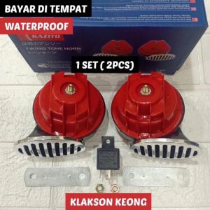 KLAKSON KEONG DOUBLE ISI 2 BONUS RELAY KLAKSON WATERPROFF ANTI AIR BUAT MOTOR DAN MOBIL