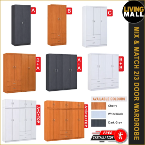 Living Mall LONDON Mix & Match 2/3 Doors Solid Plywood Wardrobe with Soft Closing Hinges Door
