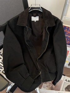 Retro Classy Pure Cotton Baseball Uniform Overalls Men Lapel Loose Ins Trendy Spring and Autumn Flying Jacket