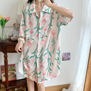 Ice Silk Sleepwear Womens Summer New Style High Sensation Cat Short Sleeve plus Size Nightgown Shorts Outdoor Set Thin Type