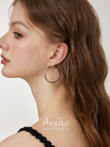 Aviho Large Circle Earrings Stylish European and American Fashion Multi-Surface Cutting Texture 2024 New Arrival Square round Face Tiancai