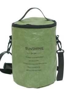 กระเป๋าใส่ข้าวกล่องแบบพับได้ ทรงกลม หนังกระดาษด้านนอก เนื้อโลหะผสม เวอร์ชั่นวินเทจ สำหรับผู้ชายและผู้หญิง กระเป๋าสะพายข้างแบบสะพายข้างสำหรับกลางแจ้ง