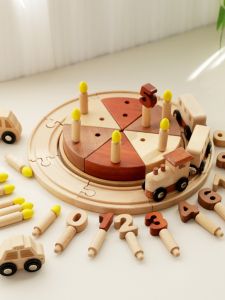 Wooden Toy Blocks for Boys And Girls Pretend Play Birthday Cake Train Track 0-6 Children Educational Toys Digital Building Blocks