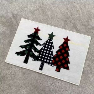 VIKAMA Black White Checkerboard Merry Christmas Red Text Tufted Doormat Xmas Welcome Rug Non Slip Floor Mat Home Decor Soft Cozy