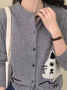 เสื้อสเวตเตอร์ถักคอปกมนแขนยาวปุ่มเดียวผ้าขนสัตว์เนื้อนุ่มสไตล์เกาหลีฤดูใบไม้ร่วงและฤดูหนาวสำหรับผู้หญิง