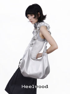 Heelwood Spring Peony Tote Bag Silver Crossbody Shoulder Womens Bag Casual Style Soft Handle Medium Hardness Zipper Closure