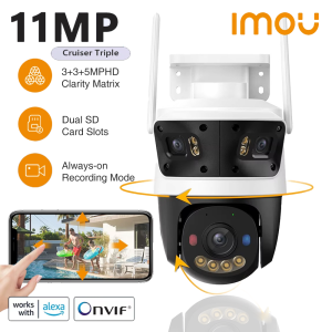 IMOU Cruiser Triple Lens Outdoor Camera 2 Red-Bule Warning Light PTZ WiFi Camera Vehicle & Human Detection Surveillance Monitor