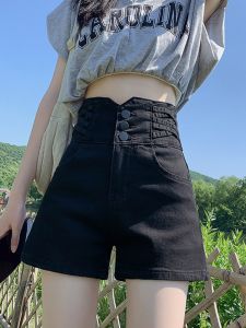 High Waist plus Size Denim Shorts Womens Summer Thin A-Line Wide Leg Hot Pants Button Closure Tummy Control Short Shorts