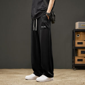 Ice Silk Mens Casual Pants Summer Lightweight Loose Straight Leg Trendy Extended Drape Wide Leg Long Trousers Fashionable Loose Fit Youth Popular Summer Sportswear