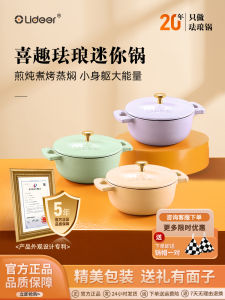 Lideer Enamel Small Pot with Lid Cast Iron Slow Cooker Oven Safe Soup Bowl Double Boiler Induction Stove Microwave Oven 12cm