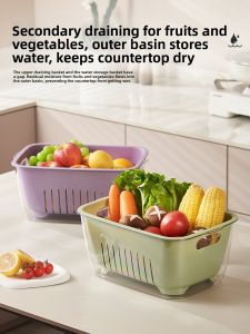 SENGAOPAI | Double Layer Straining Basket for Fruits and Vegetables Vibrant Thick