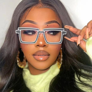 Two Dimensional Flat Lens Ins Square Anti-blue Glasses Frame Personality Trend Glasses
