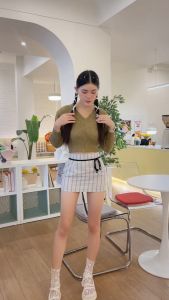 🌈SpinnyHouse🌈เสื้อครอปแขนยาว ผ้าไหมพรมถัก เสื้อคลุมรับหน้าหนาว ☃รุ่น คอวีไหมพรม B-048-3-AA