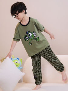 Summer Cotton Pajamas Set for Boys 11-13 Years Old Comfortable Breathable Moisture Wicking Home Clothes Short Sleeve Pants