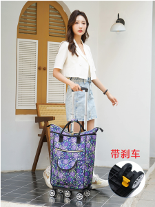 Five-Wheel Hand-Pulled Shopping Cart with Brake Large Capacity Foldable Vegetable Buying And Shopping Trolley Household Cart