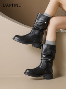 Daphne | Giày Boots Giả Da Retro Đệm Mông